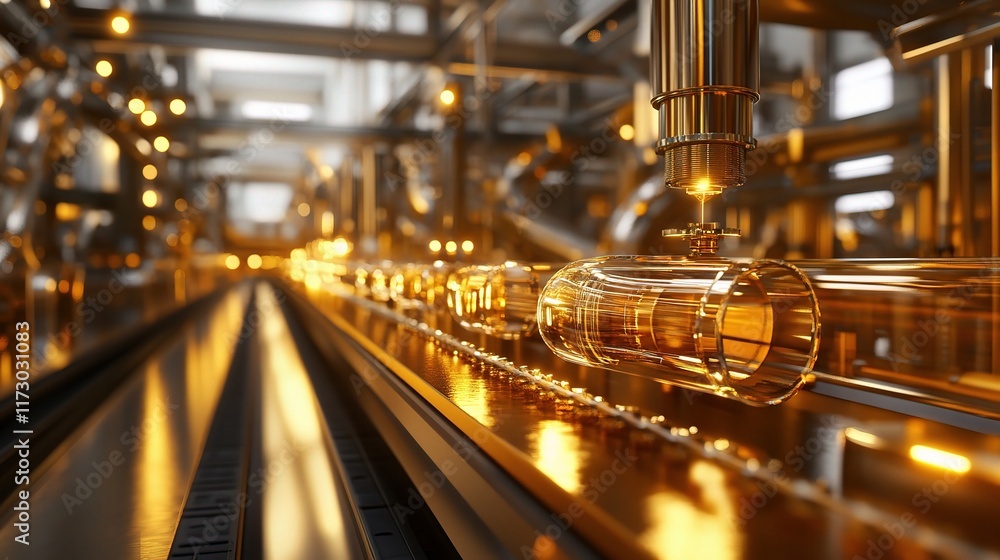 Poster busy production line with automated machines in modern setup