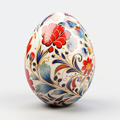 Decorated Easter Egg Red and Blue Floral Pattern White Background