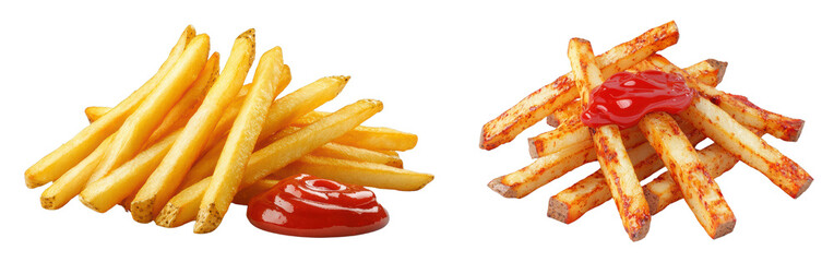 Delicious French Fries with Ketchup Condiment on a White Background