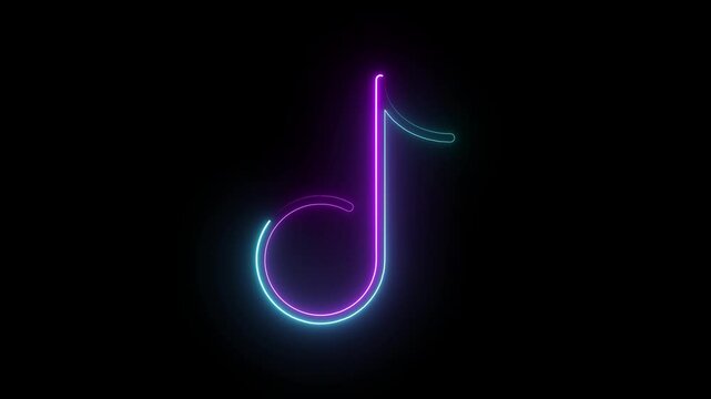 A glowing neon music icon featuring a bright, illuminated musical note or speaker. Vibrant colors like pink, blue, and green create a lively, energetic, and modern vibe.