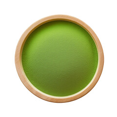 top view green tea powder in bowl isolated