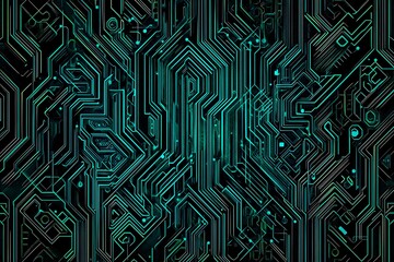 Abstract close-up of a glowing blue digital circuit board, showcasing intricate connections and technological design on a black background.
