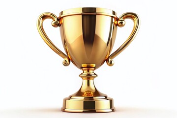 3D Rendered Gold Trophy Cup with High Depth of Field, Isolated on White Background