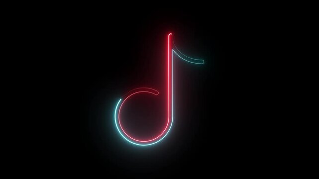 A glowing neon music icon featuring a bright, illuminated musical note or speaker. Vibrant colors like pink, blue, and green create a lively, energetic, and modern vibe.