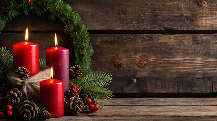 A glowing candle flickers warmly in a festive New Year's scene, surrounded by sparkling decorations and holiday cheer