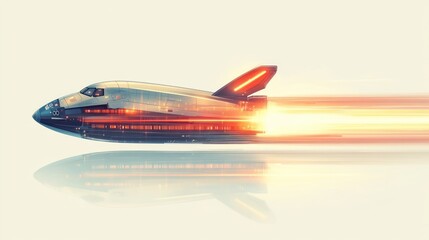 Spaceship accelerating at high speed, leaving a fiery trail.