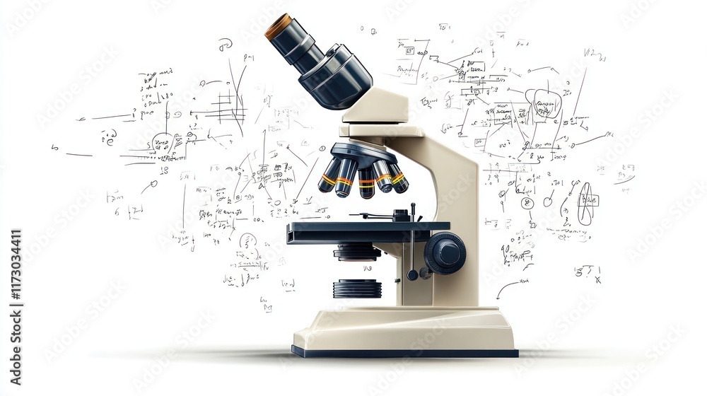 Poster microscope with scientific formulas.