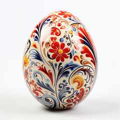 HandPainted Easter Egg Floral Pattern Red Blue Yellow White