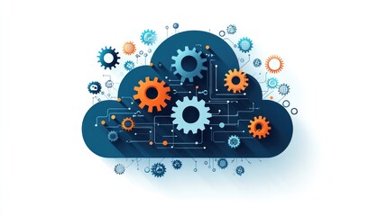 Fototapeta premium Cloud computing, gears, network, technology.