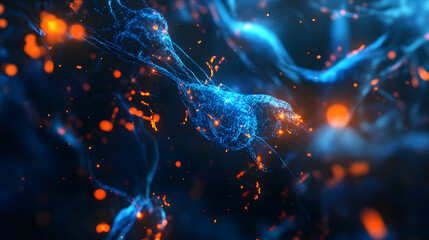 Abstract Neural Network Concept with Glowing Branches and Bokeh Lights