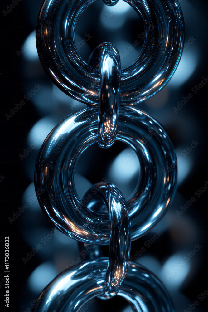 Aufkleber abstract 3d rendering of smooth metallic spheres interlocking against a black backdrop,
