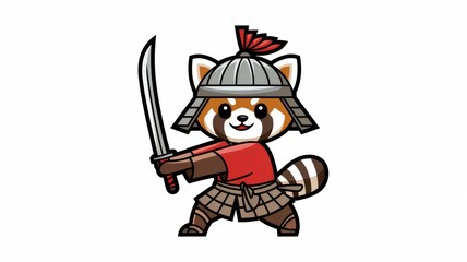Obraz premium Vector Style Illustration of a Cute Red Panda Warrior with Katana Sword, Isolated Generative aI