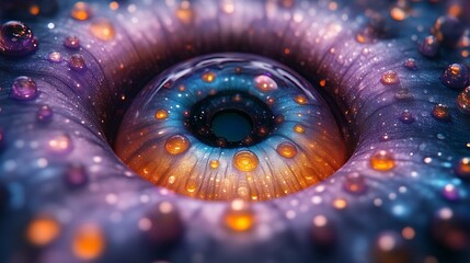 Abstract cosmic eye with glowing orbs.