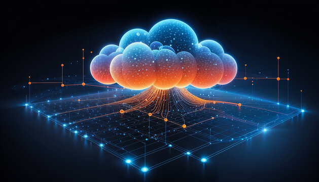 Advanced Cloud Storage, Networked Business Solutions for Data Backup and Security. Cloud computing and online storage technology concept.