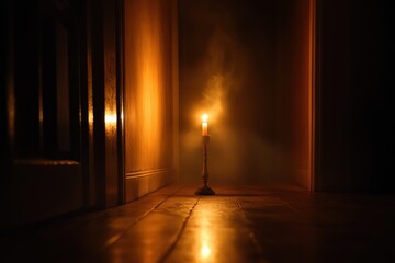 Candlelight Illuminates A Dark Hallway Between Doors