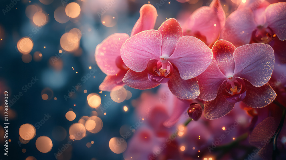 Aufkleber abstract macro shot of blooming orchids in the pantone color of the year, highlighted with gold flec