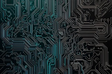 Abstract close-up of a glowing blue digital circuit board, showcasing intricate connections and technological design on a black background.
