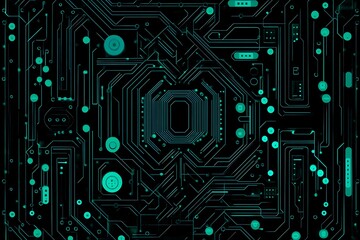 Abstract close-up of a glowing blue digital circuit board, showcasing intricate connections and technological design on a black background.
