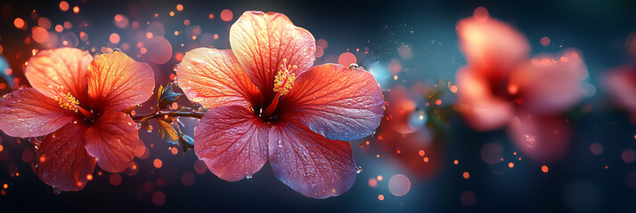 Pastel gradient wallpaper featuring overlapping translucent hibiscus silhouettes and gentle bokeh,