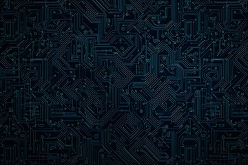 Abstract close-up of a glowing blue digital circuit board, showcasing intricate connections and technological design on a black background.
