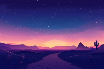 A Desolate Desert Landscape Under a Starry Sky at Dusk