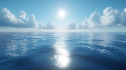 Fototapeta premium Calm ocean scene with sun reflecting on water.