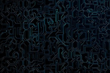 Fototapeta premium Abstract close-up of a glowing blue digital circuit board, showcasing intricate connections and technological design on a black background. 