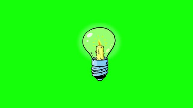 Candle burning inside bulb greenbox. Symbol of backwardness or any other business metaphor. Seamless loop green screen isolated background.

