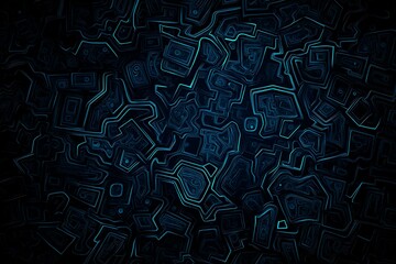 Abstract close-up of a glowing blue digital circuit board, showcasing intricate connections and technological design on a black background.
