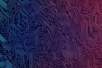 Abstract close-up of a glowing blue digital circuit board, showcasing intricate connections and technological design on a black background.
