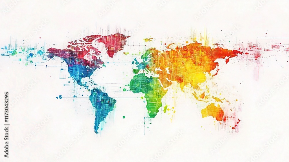 Poster abstract global map with colorful tech elements for navigation