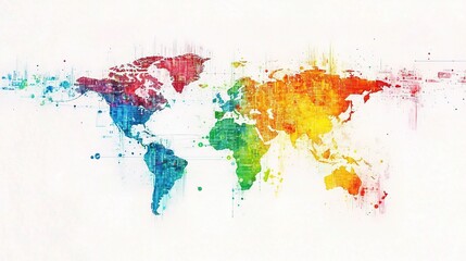 Abstract Global Map with Colorful Tech Elements for Navigation