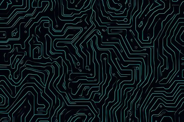 Abstract close-up of a glowing blue digital circuit board, showcasing intricate connections and technological design on a black background.
