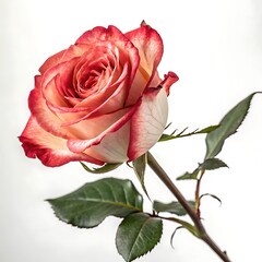 A single red rose on a white background