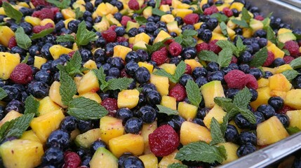 Summer Fruit Salad: A Delightful Mix of Mango, Blueberries, Raspberries, and Mint