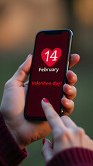 phone in a hand with Valentine day text on the screen