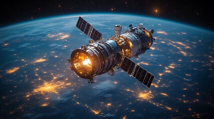 Spacecraft orbiting Earth at night. (2)