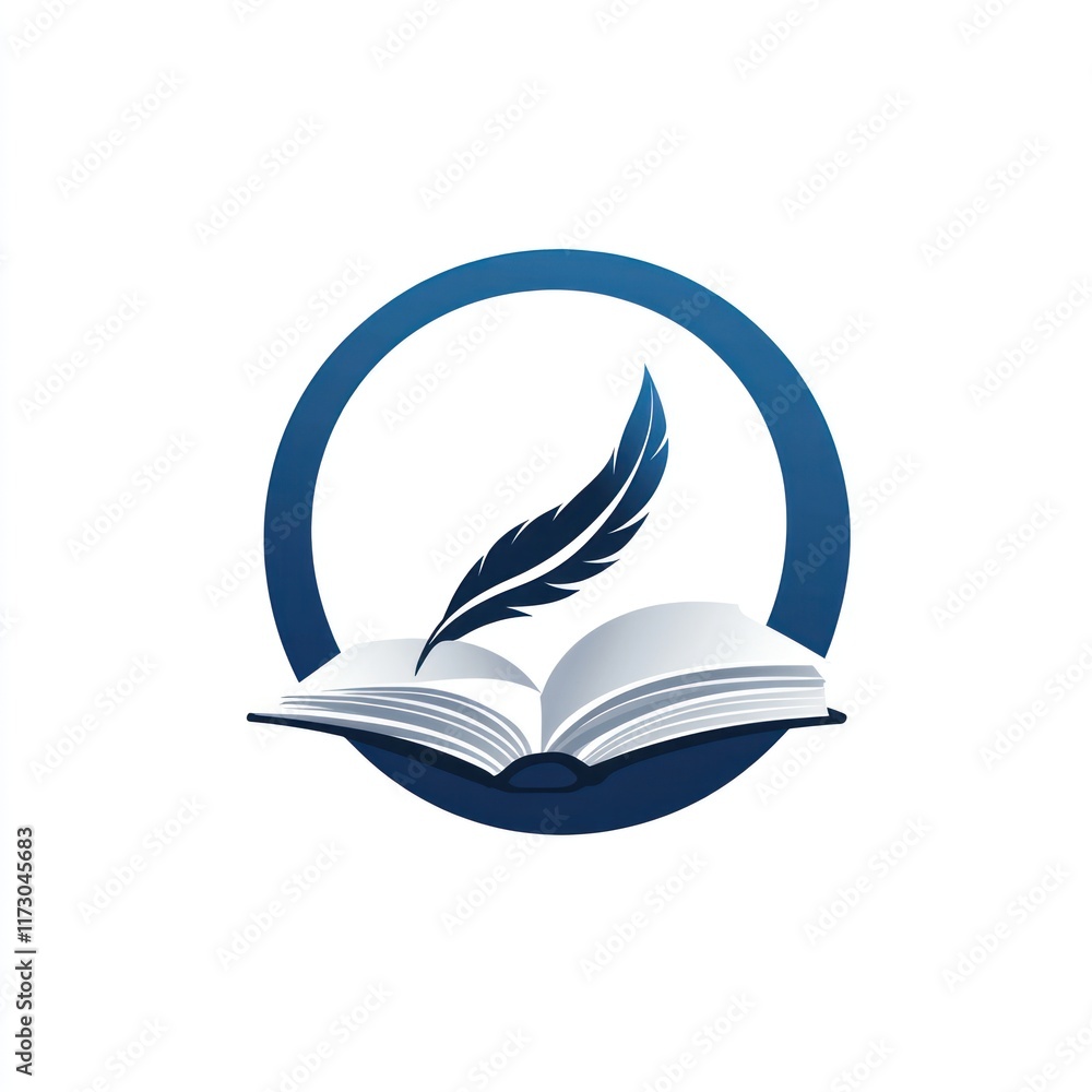 Poster open book with quill feather in circular design