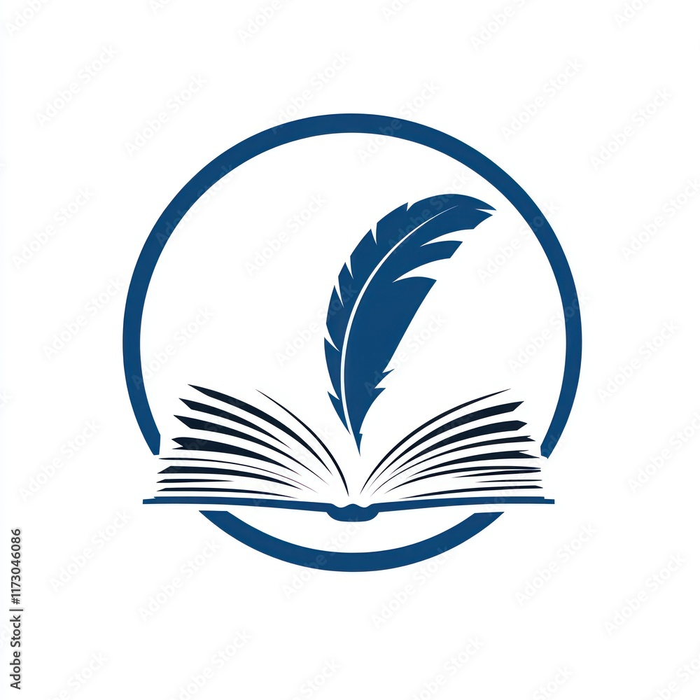 Poster open book with quill feather in circular design