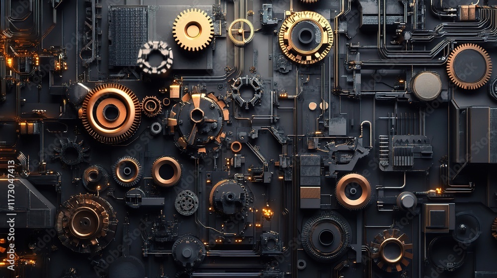 Poster abstract mechanical pattern featuring gears and components design
