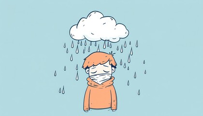 Under the Cloud, A Visual Depiction of Sadness, Isolation and Possibly Sickness, with Rain as Metaphor for Emotional Distress,