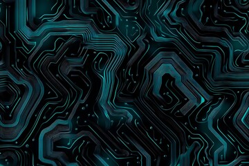Abstract close-up of a glowing blue digital circuit board, showcasing intricate connections and technological design on a black background.
