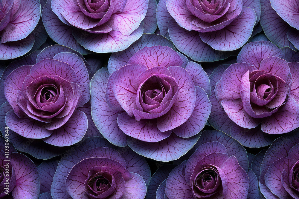 Poster vibrant red cabbage slices arranged in a floral pattern, showcasing intricate layers,