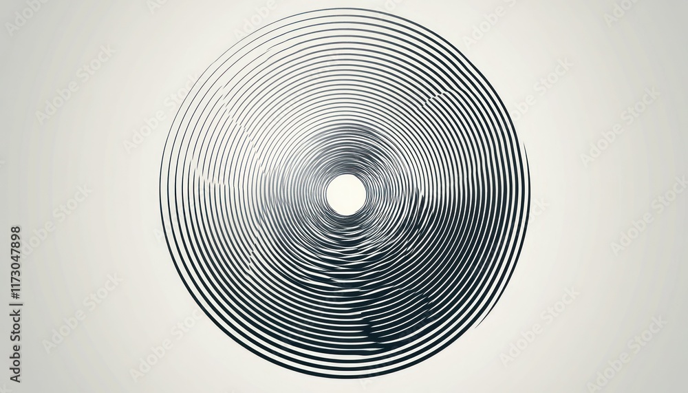 Poster circular gradient of concentric lines forming an optical illusion with a central void, creating a se