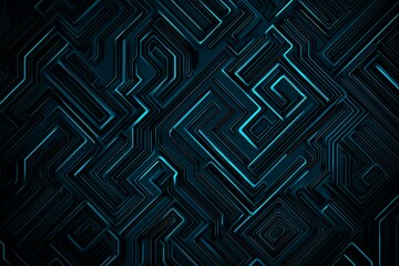 Abstract close-up of a glowing blue digital circuit board, showcasing intricate connections and technological design on a black background.
