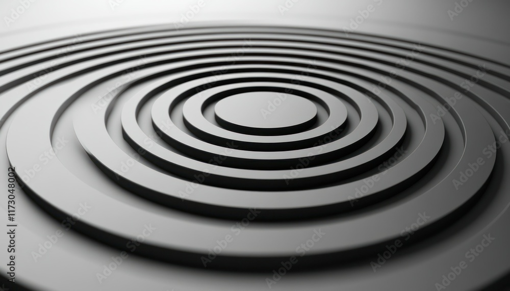 Poster monochromatic concentric rings, a study in minimalist 3d depth and perspective with subtle shadows r