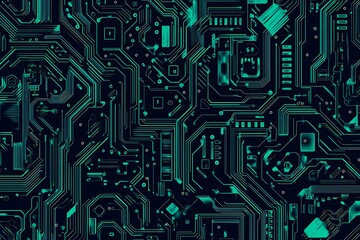 Abstract close-up of a glowing blue digital circuit board, showcasing intricate connections and technological design on a black background.
