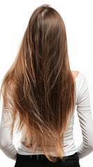 Naklejka premium Long hair of a woman on a white background. Great for advertising cosmetics, beauty salons and articles about hair care.