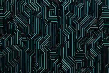 Abstract close-up of a glowing blue digital circuit board, showcasing intricate connections and technological design on a black background.
