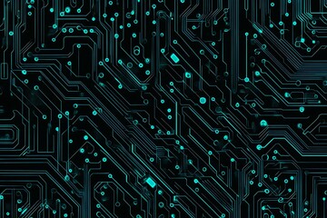 Abstract close-up of a glowing blue digital circuit board, showcasing intricate connections and technological design on a black background.
